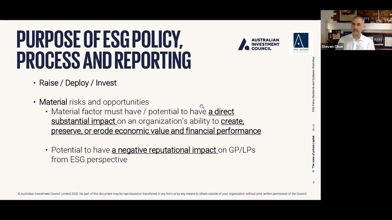 VC ESG Policy Standards and Guidance Workshop